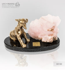 Bronze figure of a dog breed Dalmatian with pink calcite on a dolerite plate  Бронзовая собака породы Далматинец с розовым кальцитом на пластине из долерита