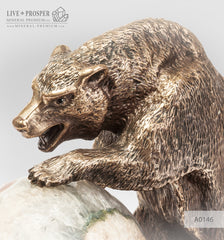 Bronze figure of bear with agate sphere on a dolerite plate  Бронзовый медведь с шаром из агата на пластине из долерита 