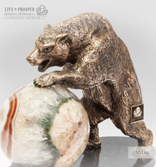 Bronze figure of bear with agate sphere on a dolerite plate  Бронзовый медведь с шаром из агата на пластине из долерита 