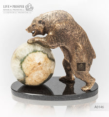 Bronze figure of bear with agate sphere on a dolerite plate  Бронзовый медведь с шаром из агата на пластине из долерита 