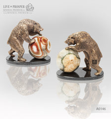 Bronze figure of bear with agate sphere on a dolerite plate  Бронзовый медведь с шаром из агата на пластине из долерита 