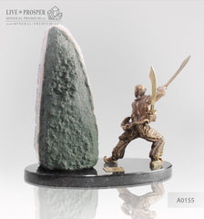 Bronze Samurai with agate geode amethyst on a dolerite plate Sabers and Helm Removable