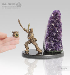 Bronze Samurai with agate geode amethyst on a dolerite plate Sabers and Helm Removable