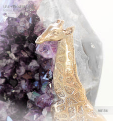 Bronze giraffes family with agate geode amethyst on a dolerite plate Бронзовое Семейство жирафов с жеодой агата аметистовой друзой на пластине из долерита 