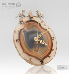 Сlock with a bronze cupids figures on agate plate Часы с бронзовыми купидонами на пластине из агата wedding gift подарок на свадьбу подарок на 14 февраля mineral premium минерал премиум 