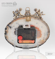 Сlock with bronze angels figures on a agate plate  Часы с бронзовыми ангелами на пластине из агата 