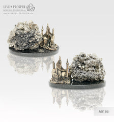Bronze figures of Dragon and Castle with Pyrite on a dolerite plate  Бронзовые Дракон и замком с Пиритом на пластине из долерита