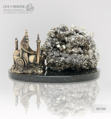 Bronze figures of Dragon and Castle with Pyrite on a dolerite plate  Бронзовые Дракон и замком с Пиритом на пластине из долерита