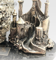 Bronze figures of Dragon and Castle with Pyrite on a dolerite plate  Бронзовые Дракон и замком с Пиритом на пластине из долерита