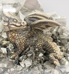 Bronze figures of Dragon and Castle with Pyrite on a dolerite plate  Бронзовые Дракон и замком с Пиритом на пластине из долерита