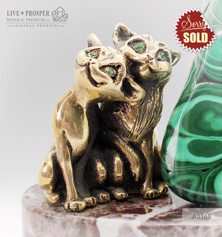 Bronze figures of sweetheart сat couple with gems inserts and malachite on marvel plate