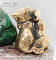Bronze figures of sweetheart сat couple with gems inserts and malachite on marvel plate