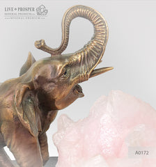 Bronze elephant figure with mangano calcite amethyst on dolerite plate  Бронзовый слон с мангано кальцитом на пластине из долерита 