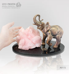 Bronze elephant figure with mangano calcite amethyst on dolerite plate  Бронзовый слон с мангано кальцитом на пластине из долерита 