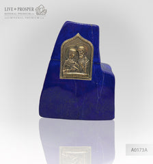 Bronze overlay of the icon figures of Peter and Fevronia with lapis lazuli on a dolerite plate Бронзовая накладка иконки Петра и Февронии с лазуритом на пластине из долерита подарок на день всех влюбленных подарок любимой любовь gift store Love gift камень любви stone of love 