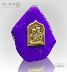 Bronze overlay of the icon figures of Peter and Fevronia with lapis lazuli on a dolerite plate Бронзовая накладка иконки Петра и Февронии с лазуритом на пластине из долерита подарок на день всех влюбленных подарок любимой любовь gift store Love gift  камень любви stone of love 