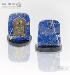 Bronze overlay of the icon figures of Peter and Fevronia with lapis lazuli on a dolerite plate Бронзовая накладка иконки Петра и Февронии с лазуритом на пластине из долерита подарок на день всех влюбленных подарок любимой любовь gift store  Love gift 