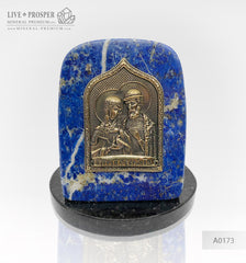 Bronze overlay of the icon figures of Peter and Fevronia with lapis lazuli on a dolerite plate Бронзовая накладка иконки Петра и Февронии с лазуритом на пластине из долерита подарок на день всех влюбленных подарок любимой любовь gift store  Love gift 