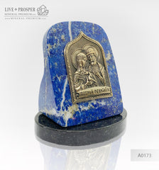 Bronze overlay of the icon figures of Peter and Fevronia with lapis lazuli on a dolerite plate Бронзовая накладка иконки Петра и Февронии с лазуритом на пластине из долерита подарок на день всех влюбленных подарок любимой любовь gift store  Love gift 