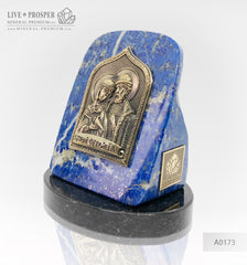 Bronze overlay of the icon figures of Peter and Fevronia with lapis lazuli on a dolerite plate Бронзовая накладка иконки Петра и Февронии с лазуритом на пластине из долерита подарок на день всех влюбленных подарок любимой любовь gift store  Love gift 