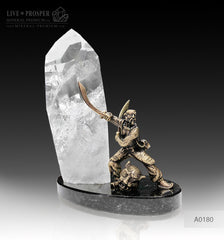 Bronze Samurai with the quartz obelisk on a dolerite plate and color led illumination system  Бронзовый Самурай и обелиск из кварца на пластине из долерита с цветной подсветкой Mineral Premium Gift store Подарок руководителю подарок на 23 февраля 