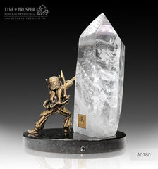 Bronze Samurai with the quartz obelisk on a dolerite plate and color led illumination system  Бронзовый Самурай и обелиск из кварца на пластине из долерита с цветной подсветкой Mineral Premium Gift store Подарок руководителю подарок на 23 февраля 