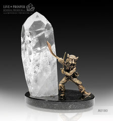 Bronze Samurai with the quartz obelisk on a dolerite plate and color led illumination system  Бронзовый Самурай и обелиск из кварца на пластине из долерита с цветной подсветкой Mineral Premium Gift store Подарок руководителю подарок на 23 февраля 