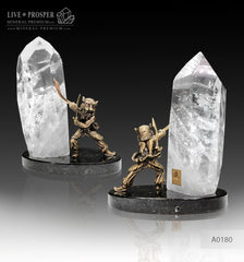 Bronze Samurai with the quartz obelisk on a dolerite plate and color led illumination system  Бронзовый Самурай и обелиск из кварца на пластине из долерита с цветной подсветкой Mineral Premium Gift store Подарок руководителю подарок на 23 февраля 