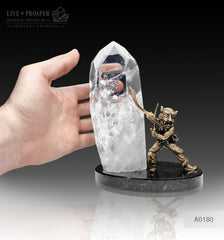 Bronze Samurai with the quartz obelisk on a dolerite plate and color led illumination system  Бронзовый Самурай и обелиск из кварца на пластине из долерита с цветной подсветкой Mineral Premium Gift store Подарок руководителю подарок на 23 февраля 
