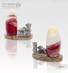 Silver Boar figure with Swarovski inserts and the Jasper stone on the marble base - pen-holder  Серебряный Кабан со вставками Swarovski и Яшмой на пластине из мрамора - подставка для ручки
