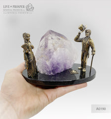 Bronze figures of Gentleman and lady with amethyst on a dolerite plate Бронзовые Amethyst wedding anniversary джентльмен и дама с аметистом на пластине из долерита Аметистовая свадьба