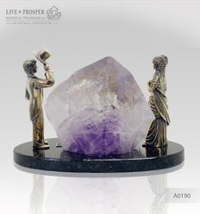 Bronze figures of Gentleman and lady with amethyst on a dolerite plate Бронзовые Amethyst wedding anniversary джентльмен и дама с аметистом на пластине из долерита Аметистовая свадьба