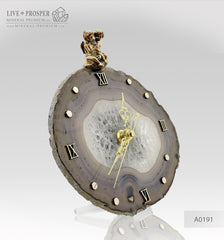 Clock with a bronze cupid figures with garnet heart on agate plate Часы с бронзовыми купидонами и сердцем из граната на пластине из агата  Mineral Premium минерал Премиум Wedding gift Подарок на свадьбу 