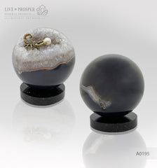 Mineral premium Silver figure of scorpion inside geode agate amethyst sphere with sea pearl and Swarovski inserts on dolerite plate Серебряный скорпион внутри жеоды аметиста агатовой сферы с морской жемчужиной и вставками из Сваровски на пластине из долерита Минерал премиум подарок руководителю подарок скорпионам 