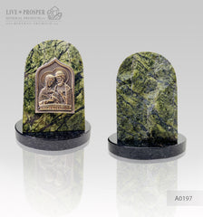 Weding gift bronze overlay of the icon figures of Peter and Fevronia with serpentinite Бронзовая иконка Петра и Февронии на змеевике подарок молодоженам на свадьбу 