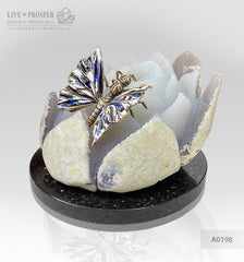 Bronze butterfly with colored enamel on an agate Lotus flower on a dolerite plate Бронзовая бабочка с цветной эмалью на цветке Лотуса из агата и пластине из долерита подарок на 8 марта подарок жене подарок девушке свадебный подарок 