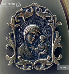 Bronze overlay of the icon figures of the Virgin Mary with jasper on a dolerite plate Бронзовая накладка иконки Богородицы с яшмой на пластине из долерита подарок на пасху 