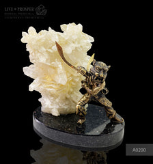 Bronze Samurai with the quartz obelisk on a dolerite plate and color led illumination system  Бронзовый Самурай и обелиск из кварца на пластине из долерита с цветной подсветкой Mineral Premium Gift store Подарок руководителю подарок на 23 февраля 
