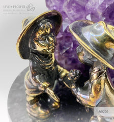 Wedding gift  Bronze cupid and sweethearts with agate geode amethyst A0201