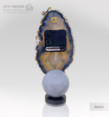 Сlock with bronze scorpion and sea pearl with Swarovski inserts on agate plate and geode agate amethyst sphere on a dolerite base Часы с бронзовым скорпионом и морской жемчужиной со вставками из Swarovski на агатовой пластине и сферы из жеоды аметиста агата на основании из долерита подарок руководителю 