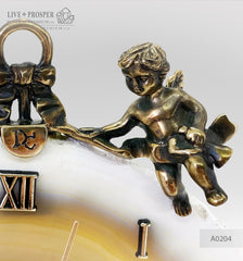 Wedding gift Сlock with bronze angels figures on a agate plate подарок на свадьбу Часы с бронзовыми ангелами на пластине из агата