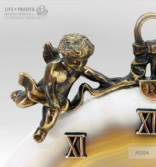 Wedding gift Сlock with bronze angels figures on a agate plate подарок на свадьбу Часы с бронзовыми ангелами на пластине из агата