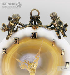 Wedding gift Сlock with bronze angels figures on a agate plate подарок на свадьбу Часы с бронзовыми ангелами на пластине из агата