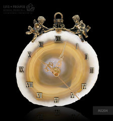 Wedding gift Сlock with bronze angels figures on a agate plate подарок на свадьбу Часы с бронзовыми ангелами на пластине из агата