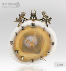 Wedding gift Сlock with bronze angels figures on a agate plate подарок на свадьбу Часы с бронзовыми ангелами на пластине из агата