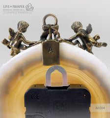Wedding gift Сlock with bronze angels figures on a agate plate подарок на свадьбу Часы с бронзовыми ангелами на пластине из агата