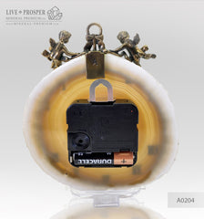 Wedding gift Сlock with bronze angels figures on a agate plate подарок на свадьбу Часы с бронзовыми ангелами на пластине из агата