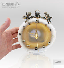Wedding gift Сlock with bronze angels figures on a agate plate подарок на свадьбу Часы с бронзовыми ангелами на пластине из агата