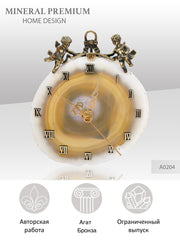 Wedding gift Сlock with bronze angels figures on a agate plate подарок на свадьбу Часы с бронзовыми ангелами на пластине из агата