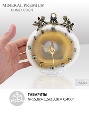 Wedding gift Сlock with bronze angels figures on a agate plate подарок на свадьбу Часы с бронзовыми ангелами на пластине из агата